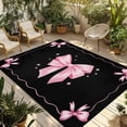 thumbnail image 1 of Valentine's Day Outdoor Rug for Patio/Deck/Porch, Non-Slip Large Area Rug 3 x 5 Ft, Pink Bowknot Ribbon on Black Mother's Day Indoor Outdoor Rugs Washable Area Rugs, Camping Rug Carpet Runner, 1 of 8