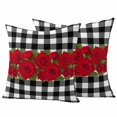 thumbnail image 1 of Valentine's Day Outdoor Waterproof Pillow Covers, Red Roses Floral Leaves Buffalo Plaid Decorative Square Throw Pillowcase Sofa Cushion Sham for Patio/Couch/Chair, 18"x18" 2 Pack, 1 of 8
