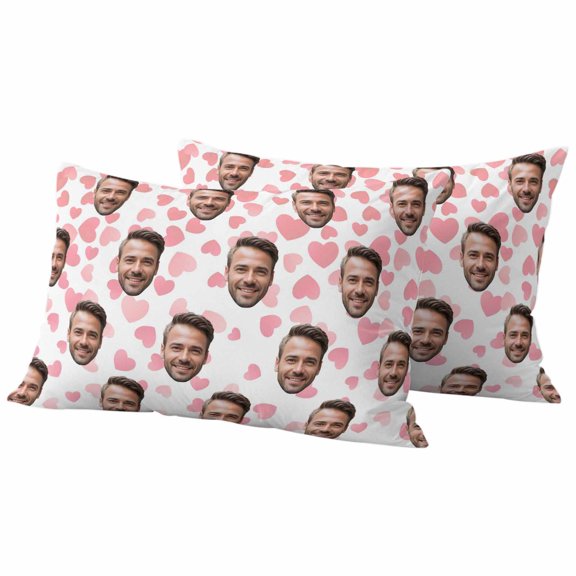 Valentine's Day Outdoor Waterproof Pillow Covers Set of 2, Funny Man Smile Face Picture Pink Love Heart Pillowcase Decorative Throw Cushion Cases for Patio Garden Couch 20 x 12 Inches