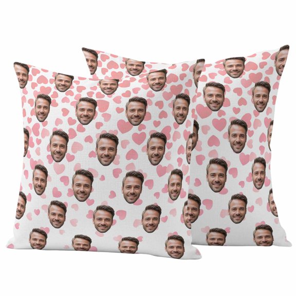 Valentine's Day Outdoor Waterproof Pillow Covers Set of 2, Funny Man Smile Face Picture Pink Love Heart Pillowcase Decorative Throw Cushion Cases for Patio Garden Couch 16 x 16 Inches