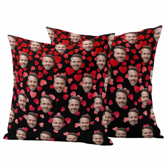 Valentine's Day Outdoor Waterproof Pillow Covers Set of 2, Funny Man Smile Face Picture Red Love Heart Black Pillowcase Decorative Throw Cushion Cases for Patio Garden Couch 16 x 16 Inches