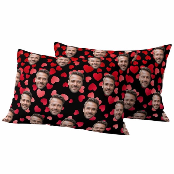 Valentine's Day Outdoor Waterproof Pillow Covers Set of 2, Funny Man Smile Face Picture Red Love Heart Black Pillowcase Decorative Throw Cushion Cases for Patio Garden Couch 20 x 12 Inches