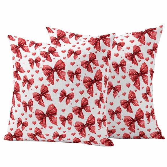 Valentine's Day Outdoor Waterproof Pillow Covers Set of 2, Romantic Red Dots Bowknots Love Heart Pillowcase Decorative Throw Cushion Cases for Patio Garden Couch 26 x 26 Inches