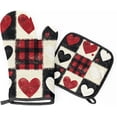 thumbnail image 1 of Valentine''s Day Oven Mitts and Pot Holders Set of 2, Red Buffalo Check Heart Heat Resistant Oven Mitts Kitchen Oven Glove for Cooking, Baking, 1 of 6