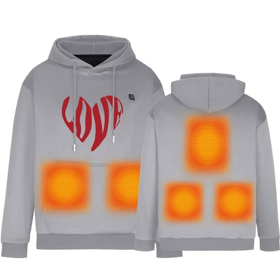 Valentine's Day Oversized Hoodie Sweatshirt Women Love Heart Print Unisex Warm 5 Heating USB Heated Couple Gift Clothes for Her