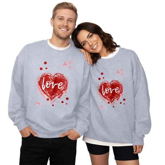 Valentine's Day Oversized Sweatshirt Women Lover Heart Graphic Shirts Couple's Printed Crew Neck Hoodless Men Pullover Top
