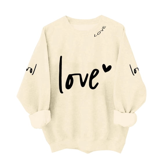 Valentine's Day Oversized Sweatshirt Women Lover Heart Graphic Shirts Print Long Sleeve Crewneck Casual Soft Cozy Loungewear Fashion Workout Fall Clothes Trendy