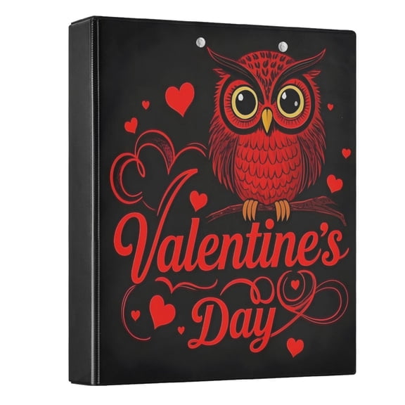 Valentine's Day Owl Hardcover 3 Ring Binder 1.5” Round Rings Letter Size Paper Pockets for School Office Supplies