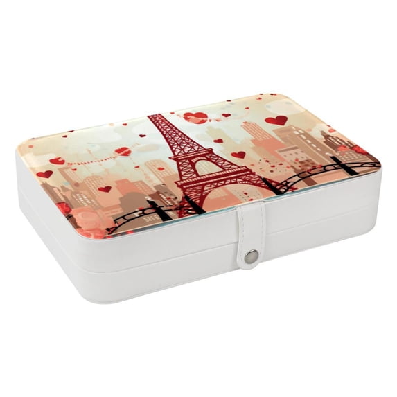 Valentine's Day PU Leather Jewelry Organizer Box Necklace Holder with Removable Compartment - Portable