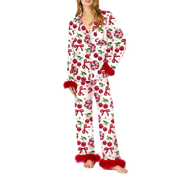 Valentine's Day Pajamas Matching Pajamas For Couples Pajama Sets For Women Long Sleeve Long Pants Love Bow Print Loose Casual Home Comfort Suit