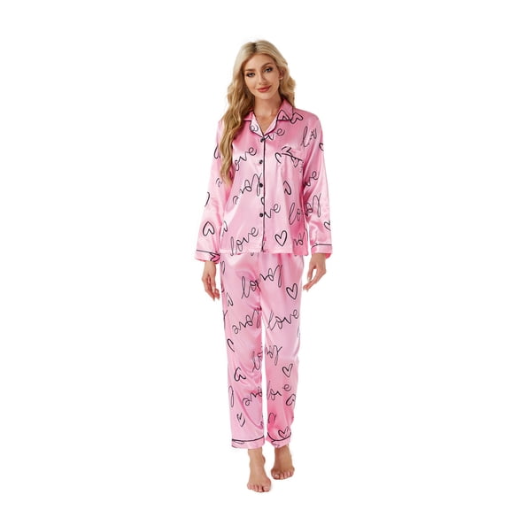 Valentine's Day Pajamas Matching Pajamas For Couples Pajama Sets For Women Long Sleeve Long Pants Love Bow Print Loose Casual Home Comfort Suit