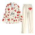 thumbnail image 1 of Valentine's Day Pajamas Sets for Women Cotton Button Down Pj Set Cute Heart Print Long Sleeve Shirt and Pajama Pants Lounge Sets, 1 of 3