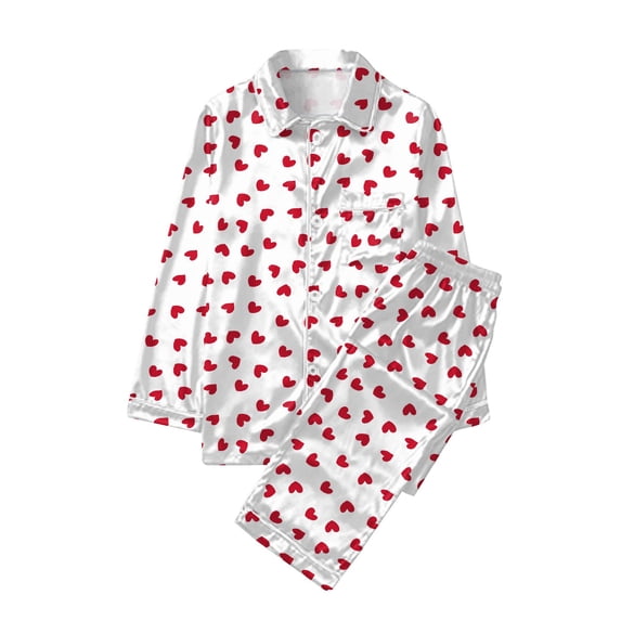 Valentine's Day Pajamas Sets for Women Cotton Button Down Pj Set Cute Heart Print Long Sleeve Shirt and Pajama Pants Lounge Sets