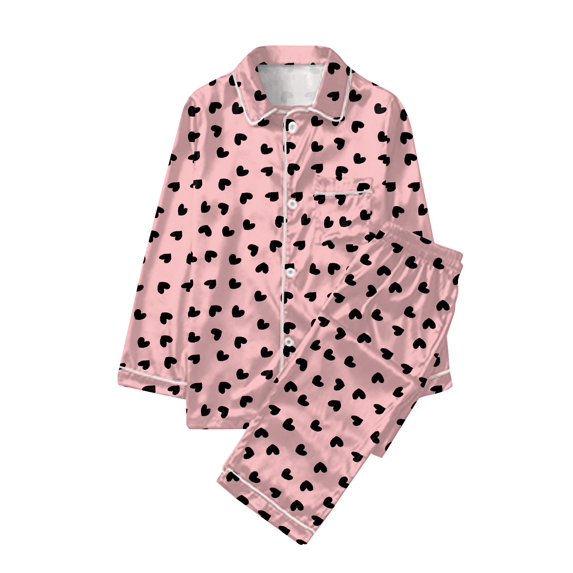 Valentine's Day Pajamas Sets for Women Cotton Button Down Pj Set Cute Heart Print Nightwear Soft Pj Lounge Sets