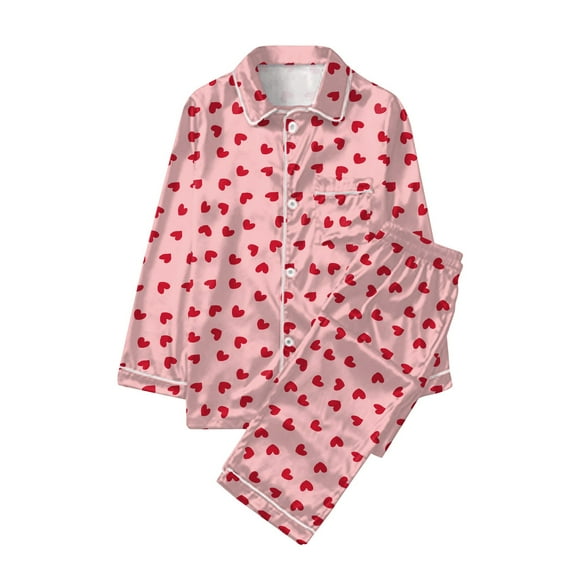 Valentine's Day Pajamas Sets for Women Cotton Button Down Pj Set Cute Heart Print Nightwear Soft Pj Lounge Sets