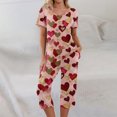 thumbnail image 1 of Valentine's Day Pajamas Sets for Women Heart Print Nightwear Short Sleeve and Capri Pants Women 2 Piece Sleepwears, 1 of 7
