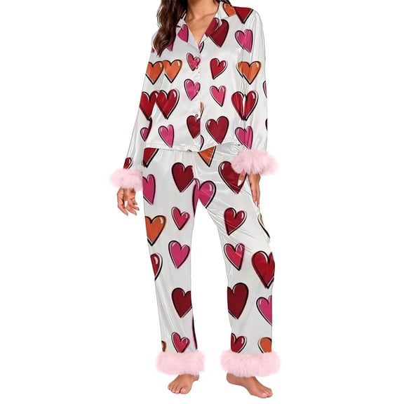 Valentine's Day Pajamas for Women Set Fall Fashion Must Have Womens Pajama Sets V Neck Fitness Pj Set Long Sleeve Matching Pjs for Couples White