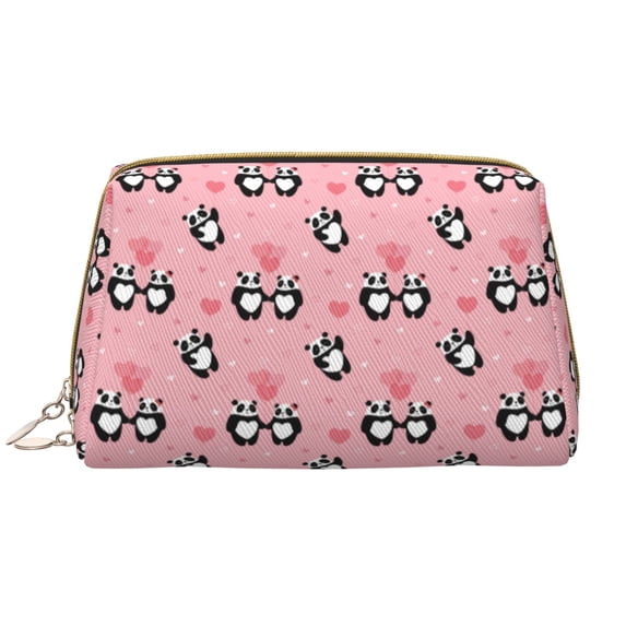 Valentine's Day Panda Makeup Bag, Large Capacity Travel Cosmetic Bag for Women Girls- Travel Toiletry Bag Leather Portable Waterproof Makeup Case Organizer with Handle