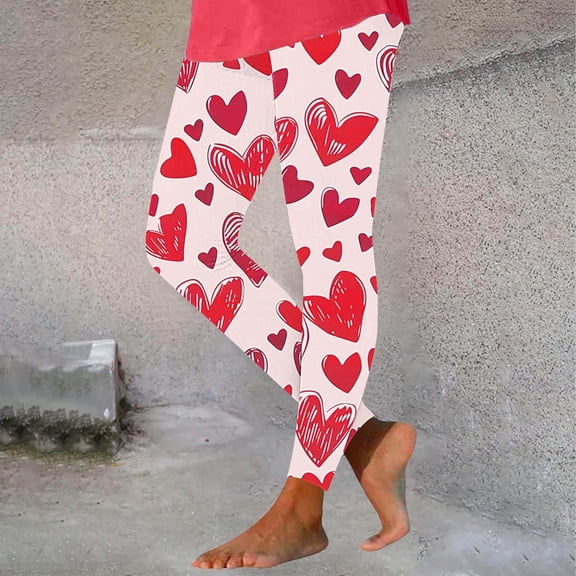 Valentine's Day Pants for Women Festival Hearts Legging Stretch High Waist Workout Tights