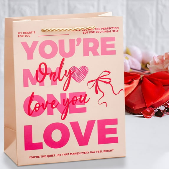 Valentine's Day Paper Gift Bags Gifts Wrapping Bag Valentines Day Goodies Treat Bags for Valentines Wedding Anniversary 9.7x7.7x3.7 in