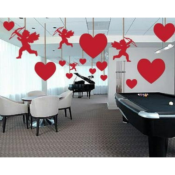 Valentine's Day Party Decorations - 2D Red Corrugated Plastic - Cupids and Hearts