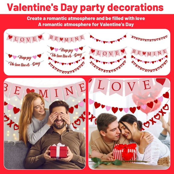 Valentine's Day Party Decorations - Heart Shaped Decorations, Love Banner, Garland, Balloons, Table Centerpieces, Gift Boxes, Tableware, Party Banners, Romantic Theme Decor Set -