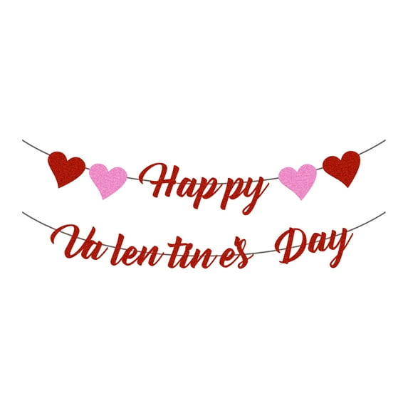 Heart-Shaped Garland Banner Set Love Swallowtail Streamers for Anniversary Wedding Room Proposal Backdrop Girls Party Holiday Celebration Decor Pink Red