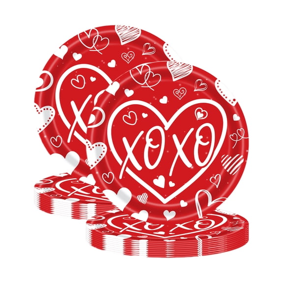 Valentine's Day Party Plates - Disposable Paper Dinnerware for Celebrations and Gatherings, 20 Count