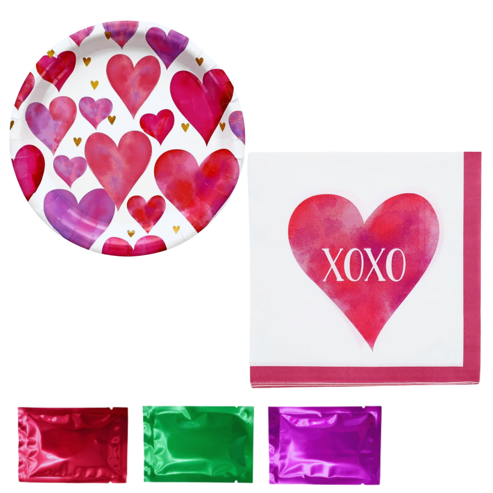 Valentine's Day Party Supplies, Radiant Hearts XoXo Design Paper Plates