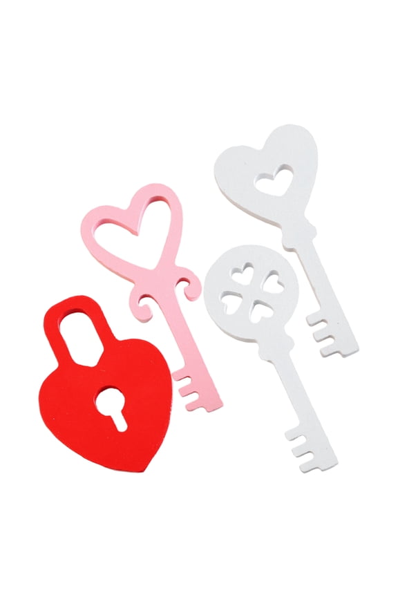 4Pcs Wood Key Shape Hanging Ornament with Smooth Polished Surface for Valentine's Day