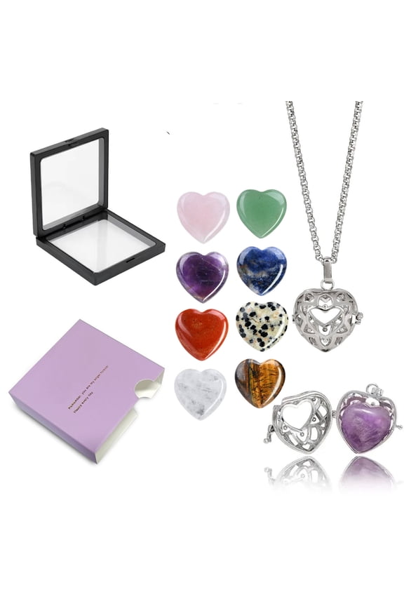Valentine's Day Pendant Necklace Gift Set - 3D Double Heart Hollow Pendant with Adjustable Chain, Hypoallergenic Plating & Matching Earrings in Velvet Box