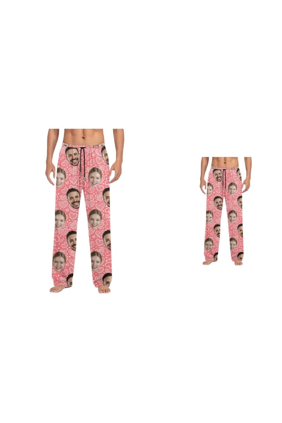 Valentine's Day Personalized Pajama Pants, Comfortable Trousers for Relaxed Evening Wear, Custom Face Design Sleepwear, Giftable Relaxation Apparel