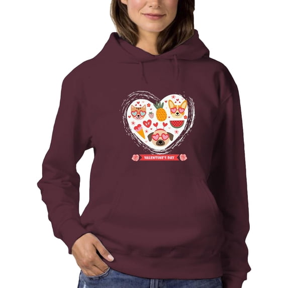 Valentine's Day Pets Love Hoodie Women - Women Hoodie, Large