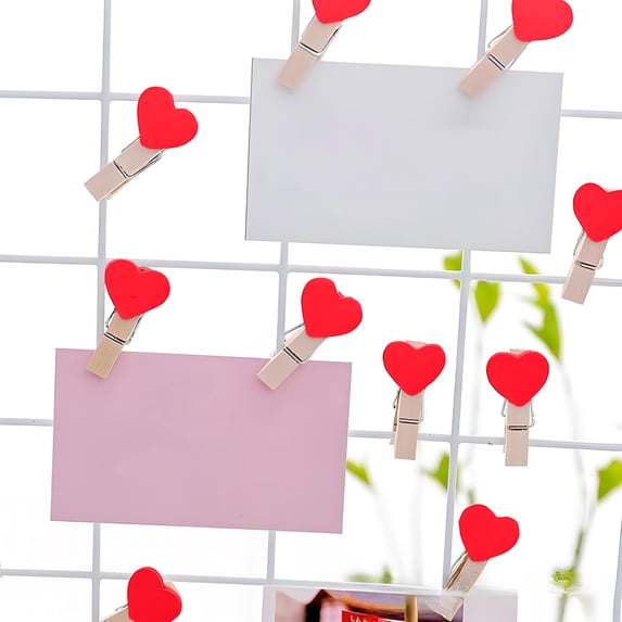 Valentine's Day Photo Wall Clips, Heart Shaped Wooden Clips, Decorative Clips For Photos Notes And Gifts, Set Of 10 Wooden Spring Clips