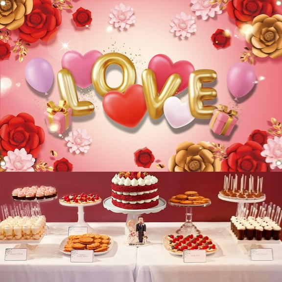 Valentine's Day Photography Backdrop Fabric Banner Decoration, Romantic Love Themed Hanging Decor With Balloon Floral Heart And Gift Box Accents, Perfect For Creating Magical