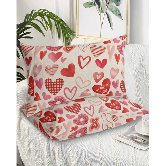 Valentine's Day Pillow Cases Standard Size Set of 2 - Microfiber Bed Throw Pillow Covers, Watercolor Love Heart Romantic Me You Beige Decorative Lumbar Pillow Cover with Envelope Closure 20"x26"