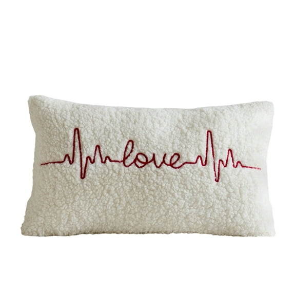 Valentine's Day Pillow Cover 12x20 Inch, Embroidered Heart Plush Throw Pillow Cover for Couch & Bed - Winter Heart Pillow Valentine's Day Decorations & Home Decor (E)
