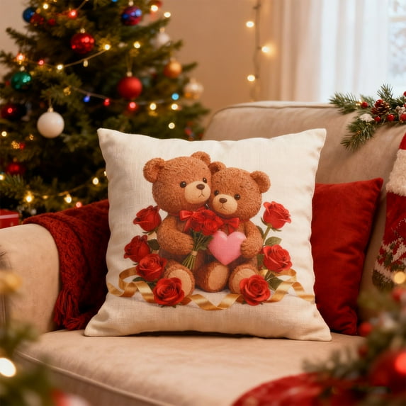 Valentine's Day Pillow Cover 9.8x9.8 Inch, Short Velvet Throw Pillow Case with Hidden Zipper, Printed Romantic Decor for Sofa Bed, Cushion Cover for Holiday Gift