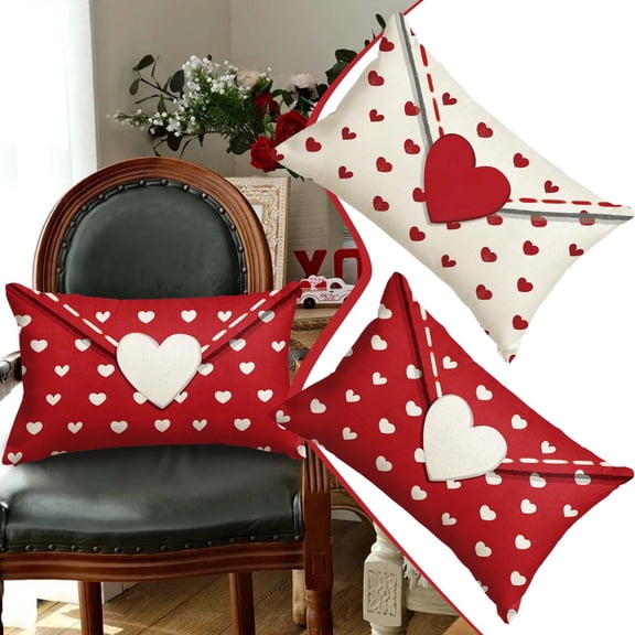 Valentine’s Day Pillow Cover, Heart Envelope Decorative Lumbar Pillow Case Love Heart Romantic Garden Sofa Couch Indoor Outdoor Decor (1Pcs—12 x 20 Inch )