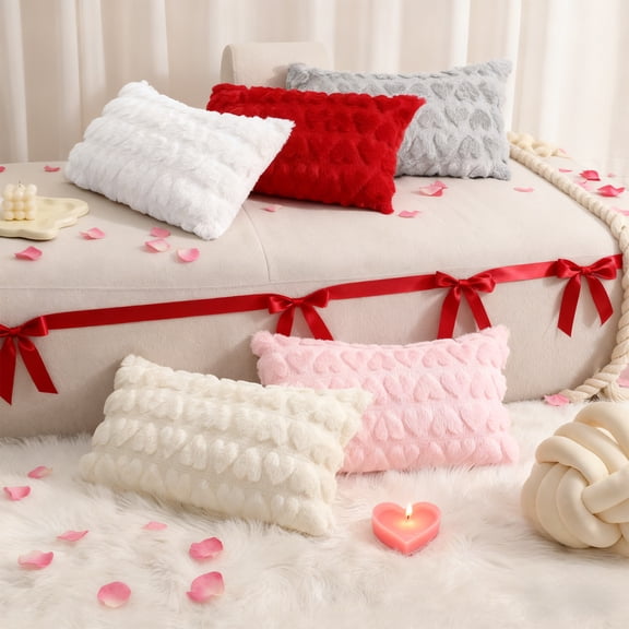Valentine's Day Pillow Cover - Plush Quilted 3D Heart Design, Soft Machine-Washable Cushion Cover for Living Rooms, Sofas, Bedrooms & Guest Rooms, Festive Holiday Accent, 19.69*11.81in, White