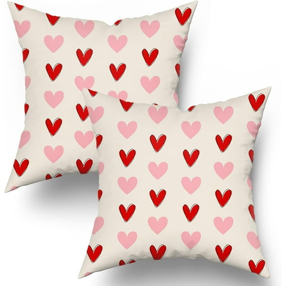 Valentine''s Day Pillow Covers 16X16 Inch Valentines Red Pink Love Hearts Pillow Cases Anniversary Wedding Valentines Day Decorative Holiday Throw Pillows Set of 2 Home Decor for Sofa Couch Bed