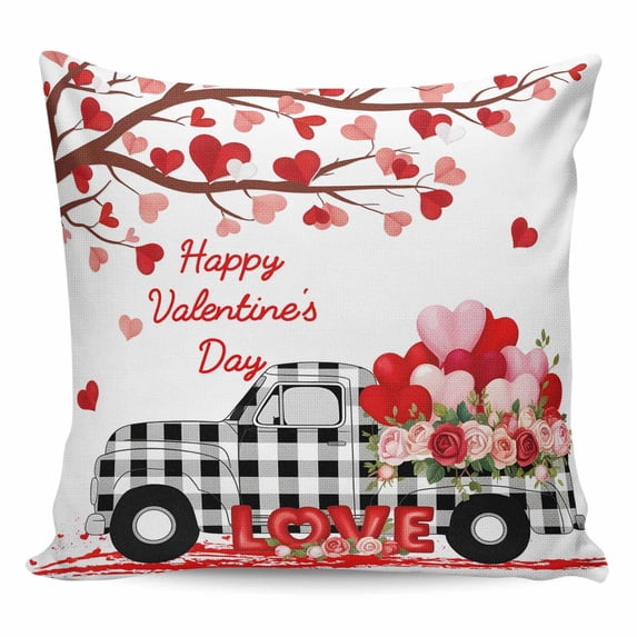 Valentine's Day Pillow Covers 16x16 Inch Decorative Throw Pillow Cover, Love Tree Branches Truck Roses Buffalo Plaid Sofa Pillowcases Accent Cushion Case Home Decor Bedroom Living Room