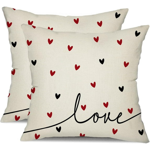 Valentine''s Day Pillow Covers 16x16 Inch Set of 2 Red Black Hearts Decor White Throw Pillow Covers Valentine''s Day Cushion Case Decoration for Sofa Couch 55A