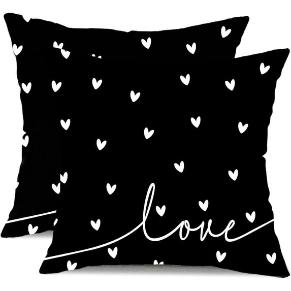 Valentine''s Day Pillow Covers 16x16 Inch Set of 2 White Hearts Decor Black Throw Pillow Covers Valentine''s Day Cushion Case Decoration for Sofa Couch 55D