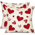 thumbnail image 1 of Valentine''s Day Pillow Covers 16x16 Inch Set of 2 Red Hearts Decor White Throw Pillow Covers Valentine''s Day Cushion Case Decoration for Sofa Couch, 1 of 6