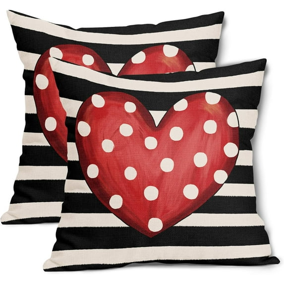 Valentine''s Day Pillow Covers 18X18 Inch Set of 2 Polka Dots Red Heart Stripes Valentine Decorative Pillow Cases Valentines Cushion Case Anniversary Wedding Home Decor for Sofa Couch Bedroom