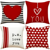 Valentine's Day Pillow Covers,18x18 Inch Red White Throw Pillow Covers 'I Love U' Heart Print Linen Pillowcases Holiday Farmhouse Wedding Cushion Cases Decoration for Home,Sofa,Couch