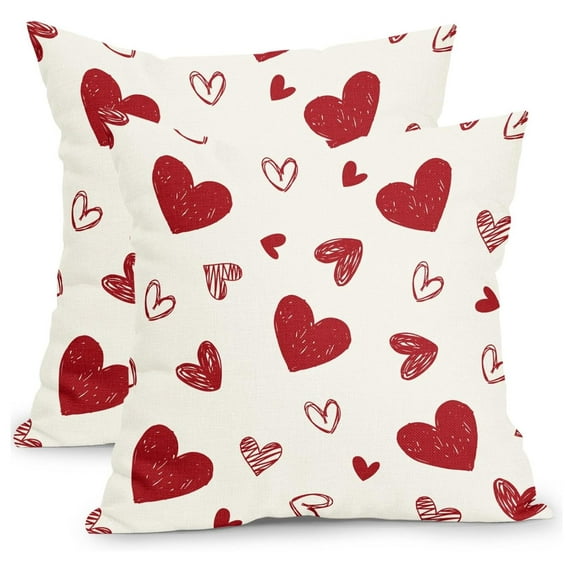 Valentine's Day Pillow Covers 18x18 Inch Set of 2 Outdoor Decorative Throw Pillow Covers Red and Cream Valentines Day Print Pillowcases Cushion Covers for Home Couch Decor