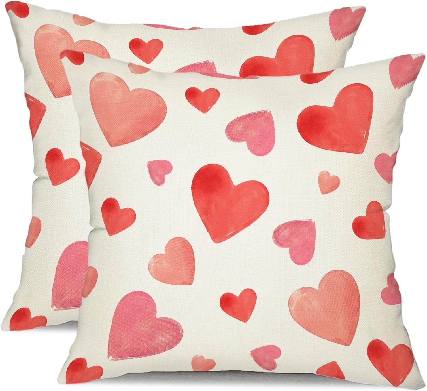 Valentine''s Day Pillow Covers 18x18 Inch Set of 2 Pink Hearts Decor White Throw Pillow Covers