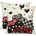 thumbnail image 1 of Valentine''s Day Pillow Covers 18x18 Inch Set of 2 Red Black Hearts Decor White Throw Pillow Covers Valentine''s Day Cushion Case Decoration for Sofa Couch, 1 of 6
